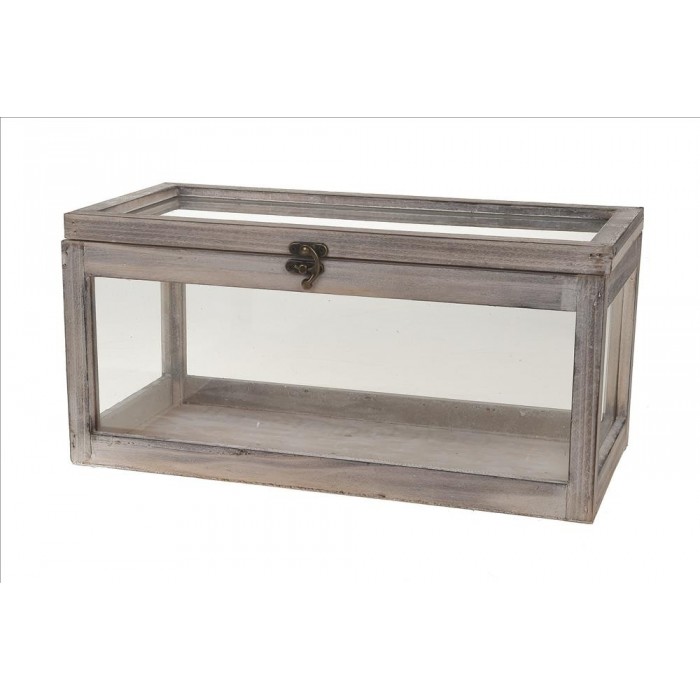 CAJA DE MADERA Y CRISTAL CON TAPA 39x19x19cm MARRO
