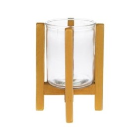 CRISTAL REDONDO CON PATAS MADERA OCRE 17x17x21cm