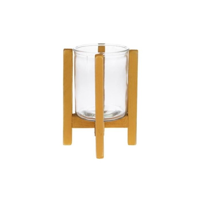 CRISTAL REDONDO CON PATAS MADERA OCRE 17x17x21cm