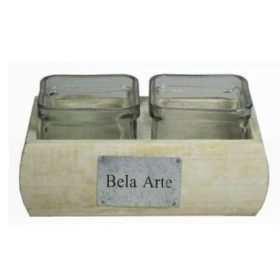 BASE FUSTA QUADRADA X2 VIDRES QUADRATS D18X10H8CM