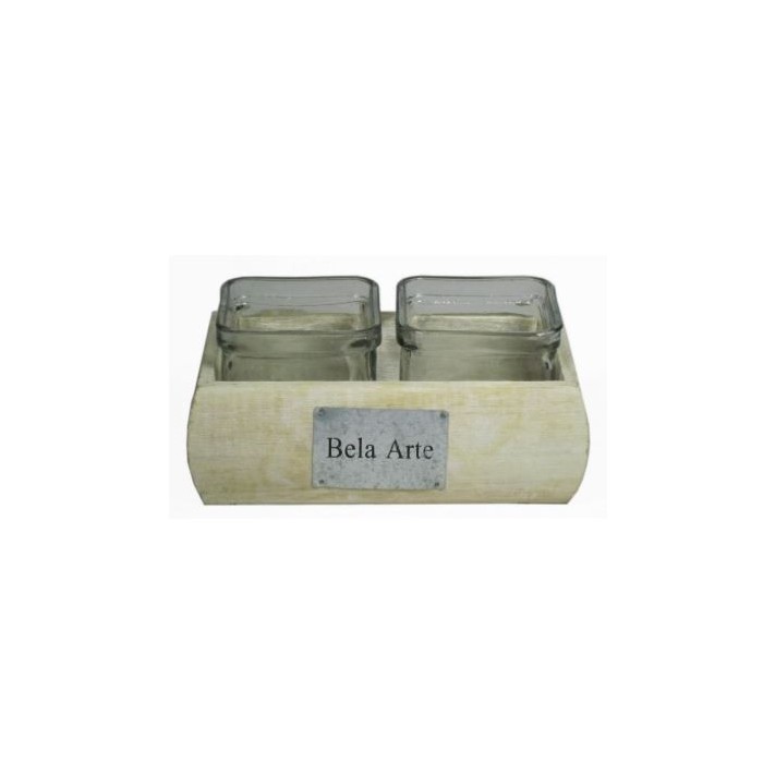 BASE FUSTA QUADRADA X2 VIDRES QUADRATS D18X10H8CM