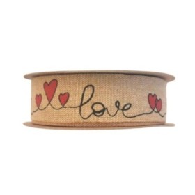 CINTA LOVE CORAZONES 25MM X10M NATURAL