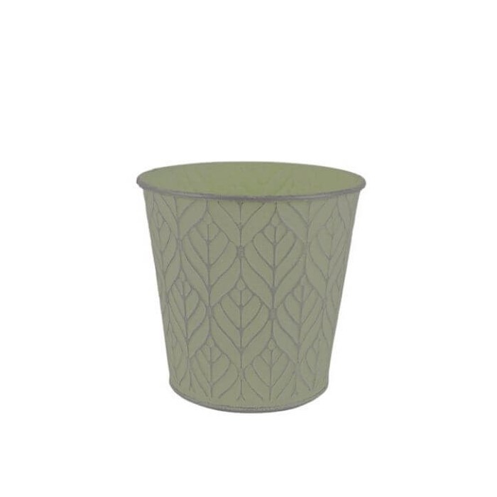 MACETA ZINC HOJAS D11 H10.6CM BLANCO plata