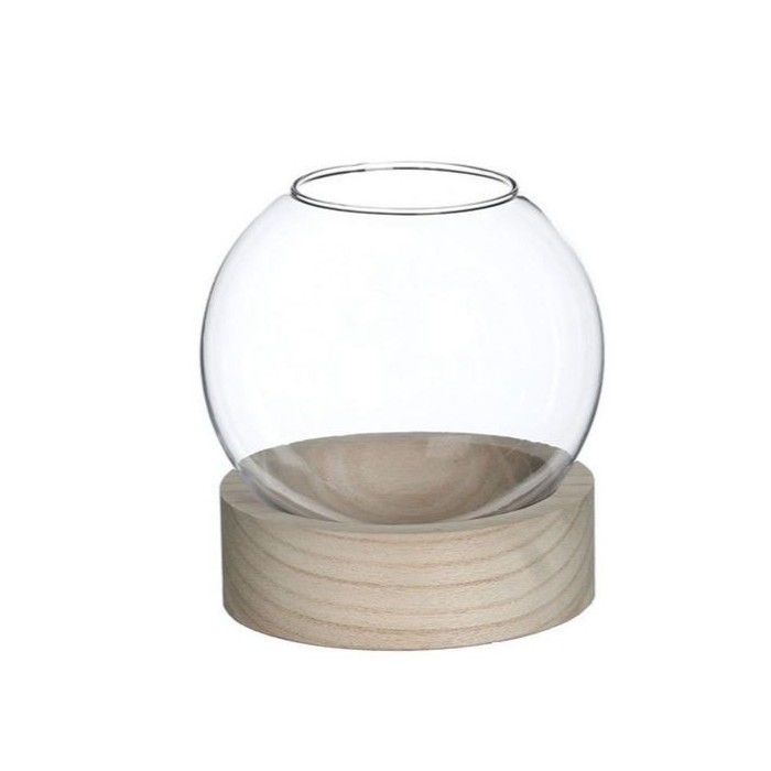 VIDRE BOLA AMB BASE FUSTA D13 H14cm