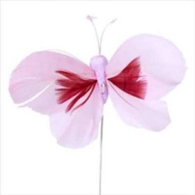 PICK MARIPOSA PLUMAS ROSA 48UNI ALAMBRE