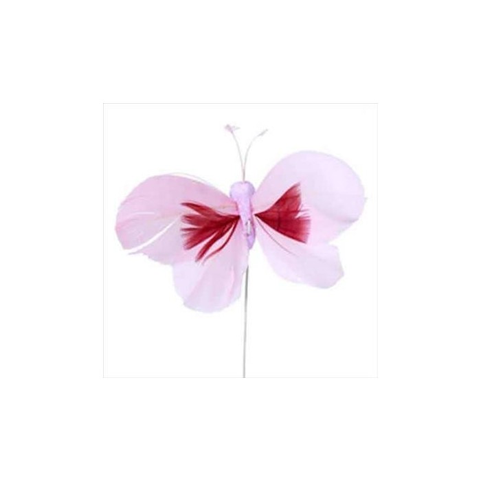 PICK MARIPOSA PLUMAS ROSA 48UNI ALAMBRE