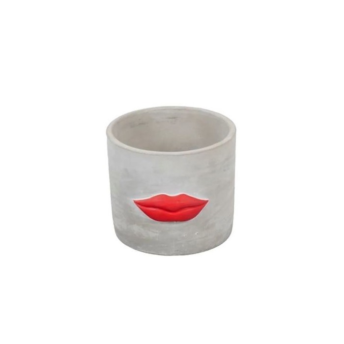 CERAMICA CEMENTO LABIOS ROJOS D11.5 H9.5cm