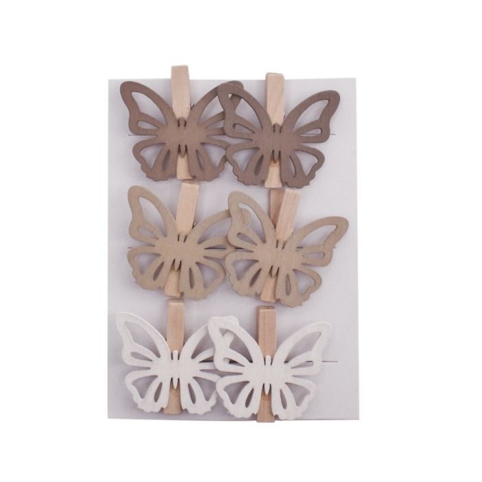 PINZAS MARIPOSAS AMBER NAT/BL 5cm 6 uni