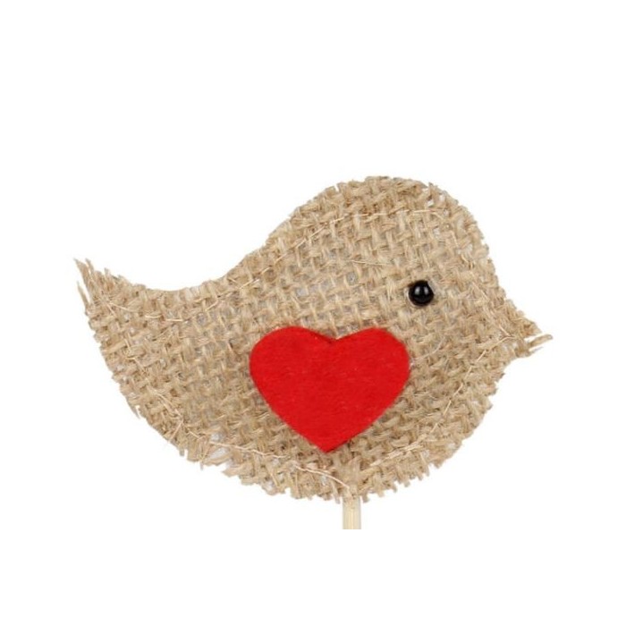 PICK PAJARO YUTE CORAZON 7X4.8CM +50cm pal 25U