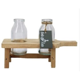 BANDEJA MADERA Y 2 CRISTALES 21.5X10X12.5cm