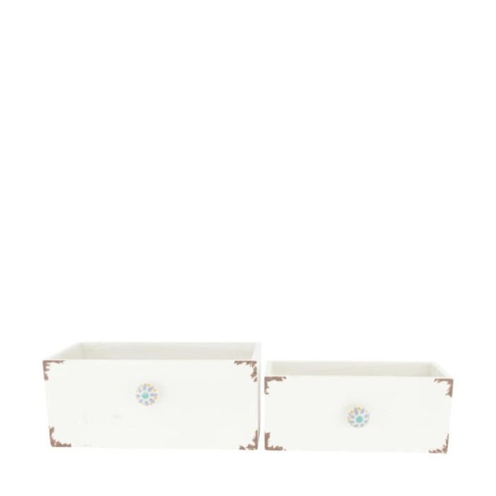 CALAIX POM DECORAT 28x16.5x12cm S/2 BLANC