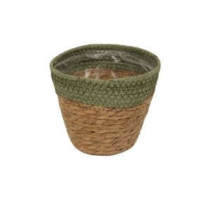 CUBREMACETA PAJA RIBETE VERDE JA D17.5 H14cm