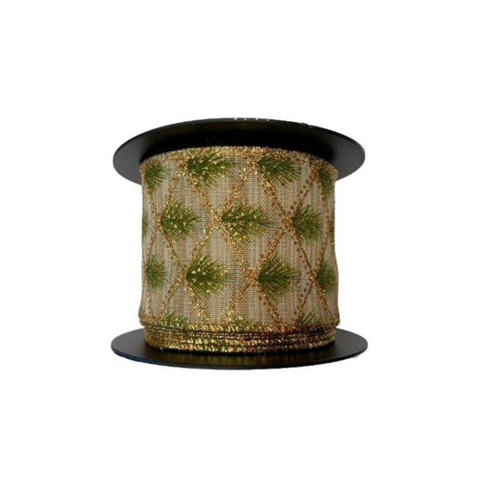 CINTA NAVIDAD ABETO VERDE-ORO 65mmx10y
