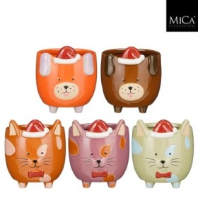 CERAMICA NAVIDAD GATOS Y PERROS 5ASS h14,5xd13cm