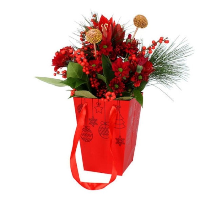 BOLSA NAVIDAD BOLAS ROJO 16x12 H22cm 10u