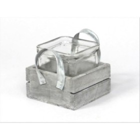 CAJA MADERA + 1 BASE CRISTAL 9.5x9.5x8cm Gris