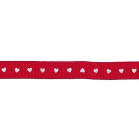 CINTA ROJA CORAZONES BLANCOS 12mm 25mt ALGODON