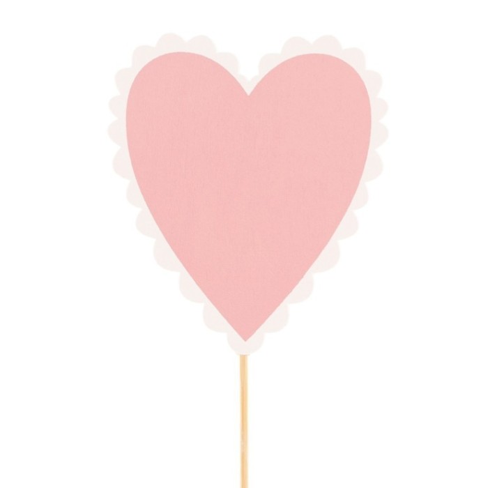 PICK CORAZON ROSA 8CM PALO 50cm 25UNI MADERA