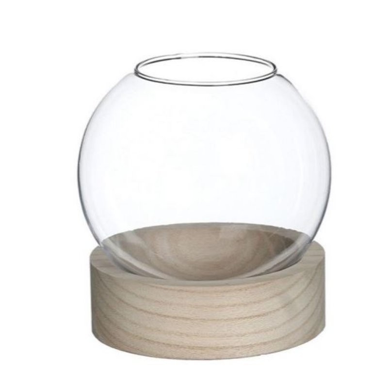 VIDRE BOLA AMB BASE FUSTA D13 H14cm