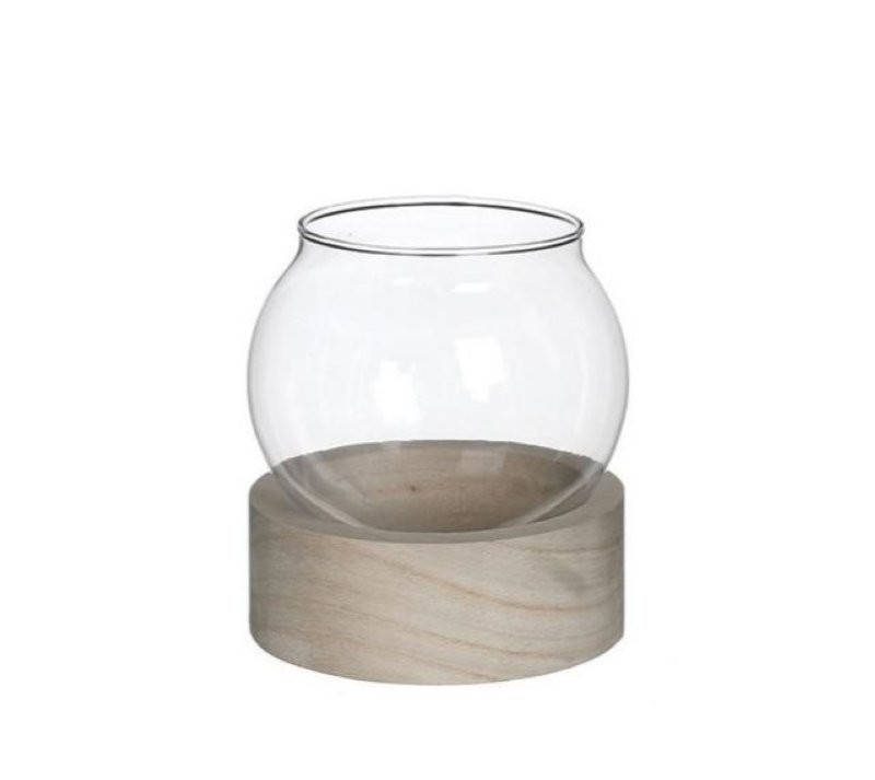 VIDRE BOLA AMB BASE FUSTA D10 H11cm