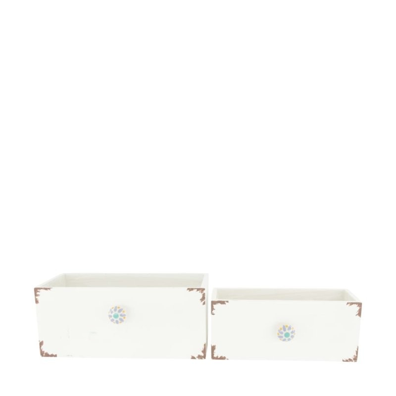 CALAIX POM DECORAT 28x16.5x12cm S/2 BLANC