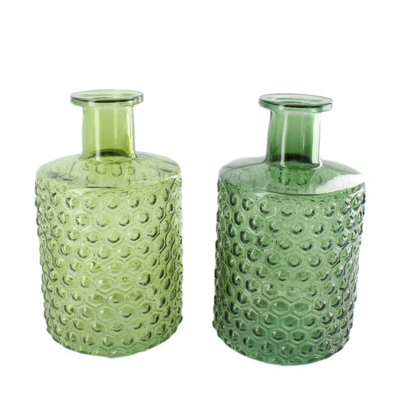 VIDRE AMPOLLA RELLEU 12x12x21cm MIX VERDS UNI