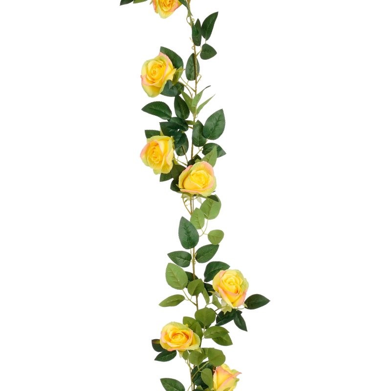 GARLANDA DE FULLES I ROSES GROGUES 180xw15xh6cm