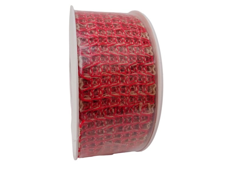 CINTA YUTE VANNA 40mmx10m NATURAL I VERMELL