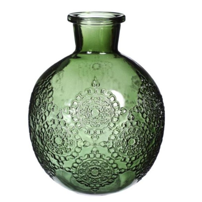 VIDRE AMPOLLA BOLOGNA VERD FOSC H17 D13cm