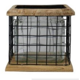 BASE QUADRADA AMB VIDRE I METALL 13x13x12cm