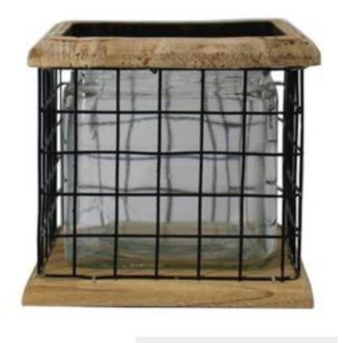 BASE QUADRADA AMB VIDRE I METALL 13x13x12cm