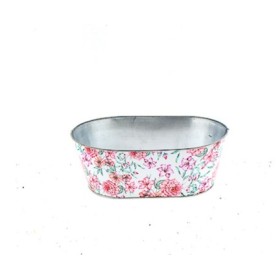 BOL OVAL BLANC ZINC FLORS ROSES  D30x18,5  H11cm 