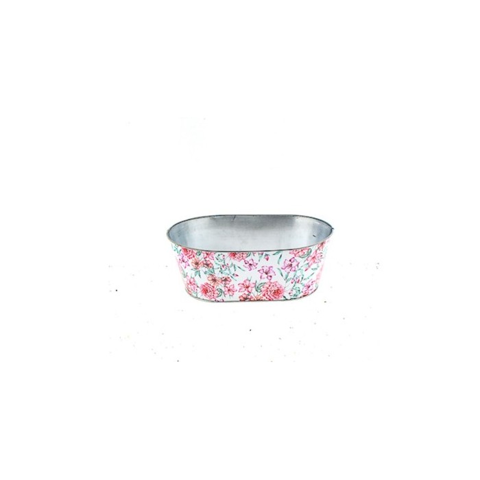 BOL OVAL BLANC ZINC FLORS ROSES  D30x18,5  H11cm 
